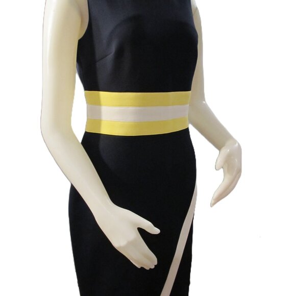 Tommy Hilfiger Black Dress Size 8 Yellow White Stripe Sleeveless Bodycon Pre-own - Picture 2 of 4